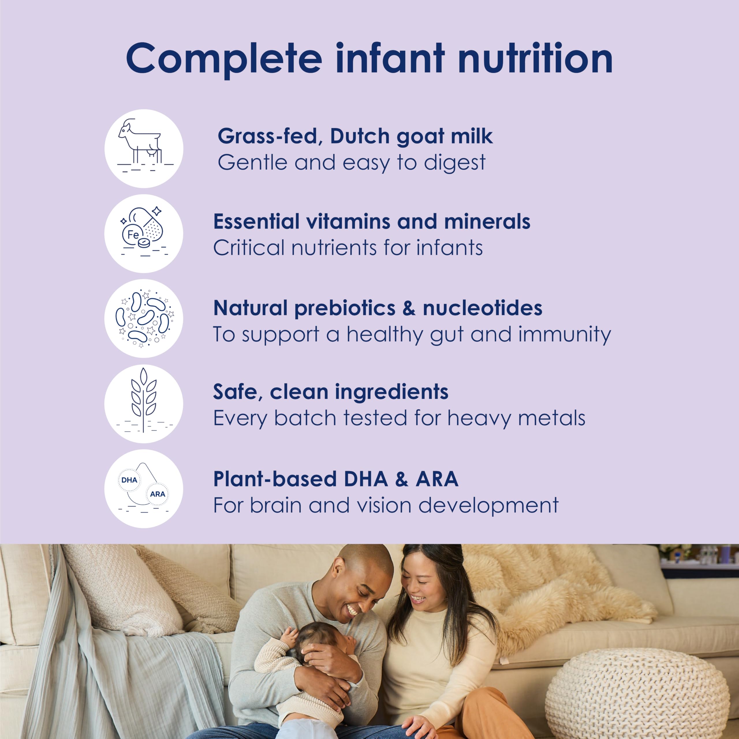 Kabrita formula tin packaging closeup highlighting clean label certifications