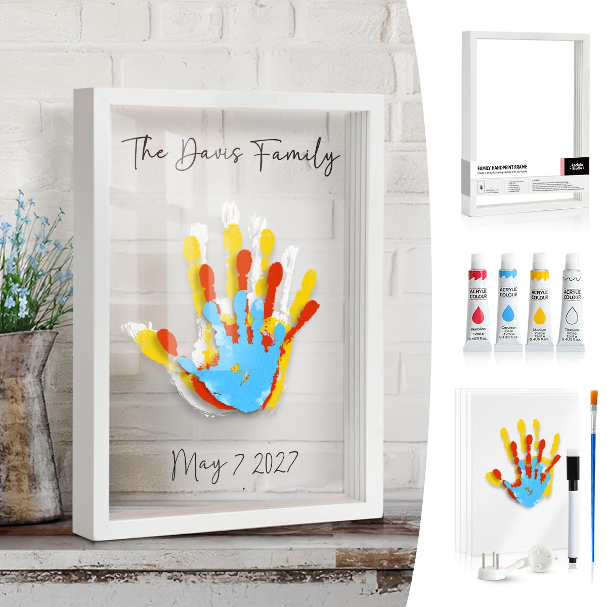 Kaciola family handprint frame setup with four transparent sheets for memories