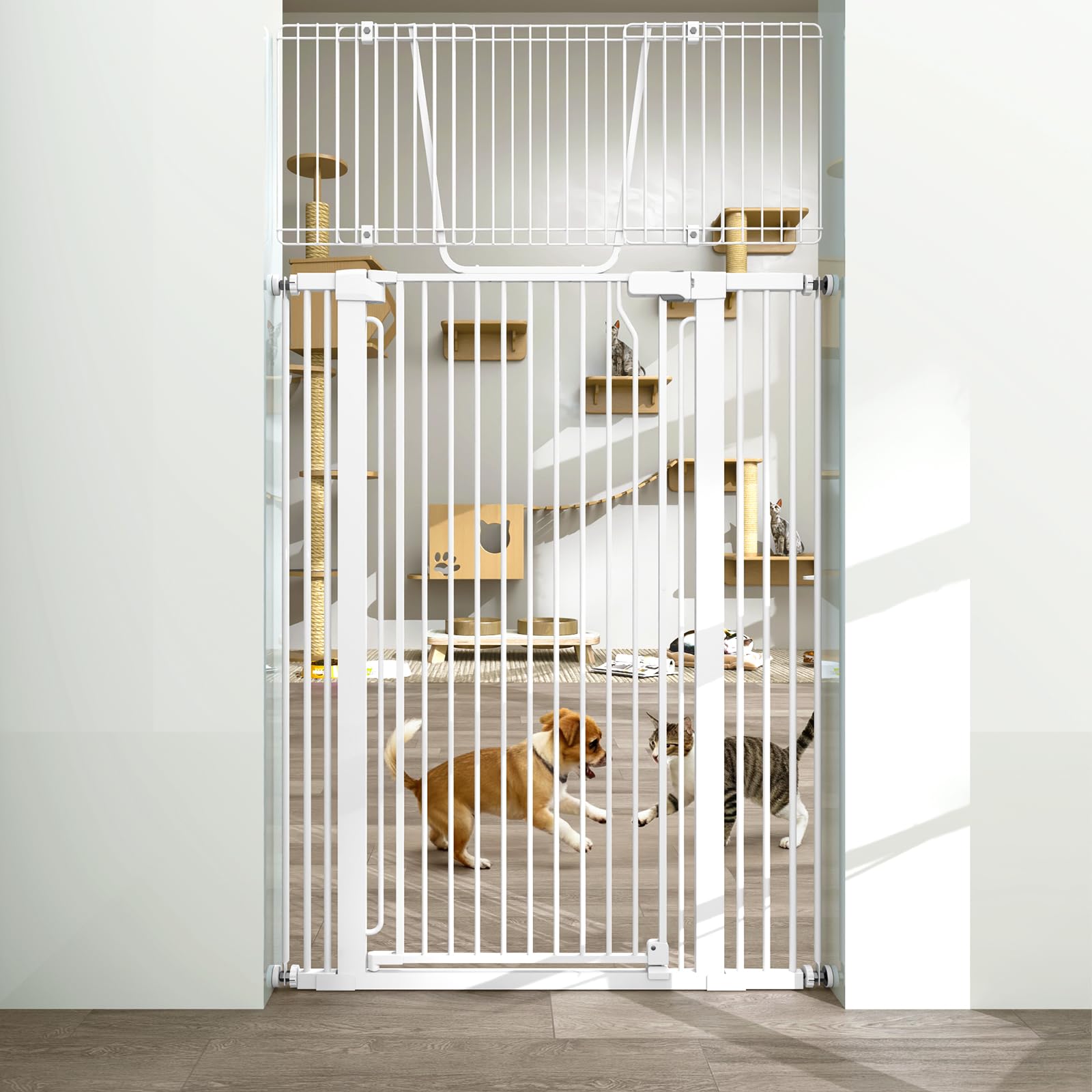 KAGNJIC 71-inch extra tall cat gate blocks climbs and keeps pets secure in designated areas