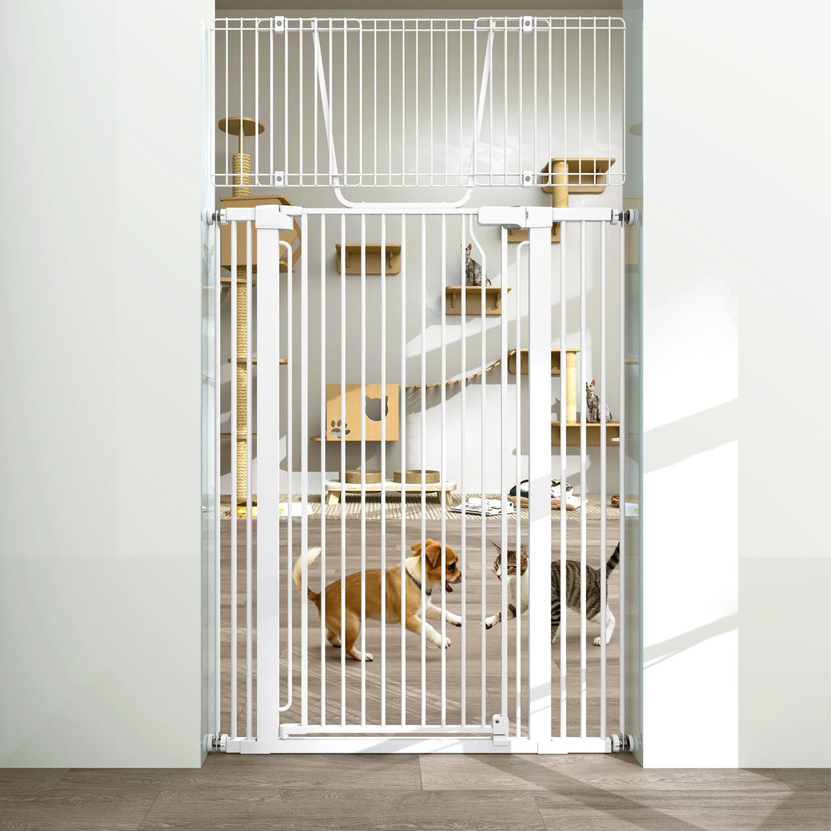 KAGNJIC 71-inch extra tall cat gate blocks climbs and keeps pets secure in designated areas