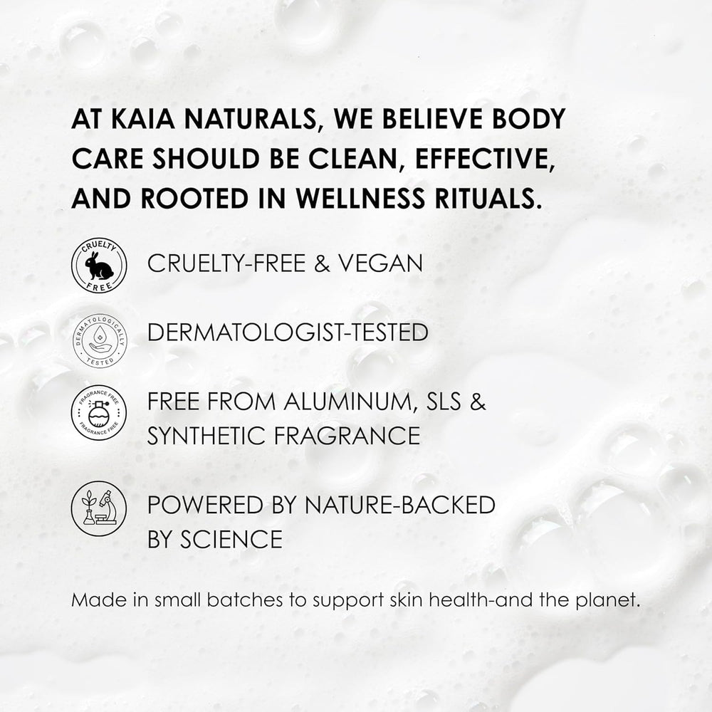 Kaia Naturals Takesumi Detox talc-free label close-up signals clean beauty.