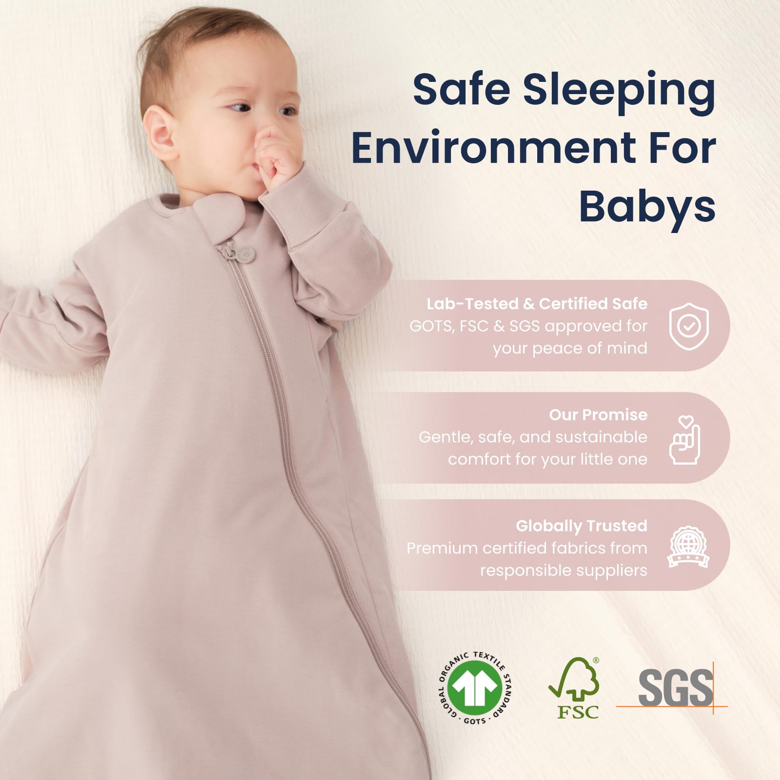 Kaiya Baby CPSIA and GOTS certifications signify trusted safety and quality.