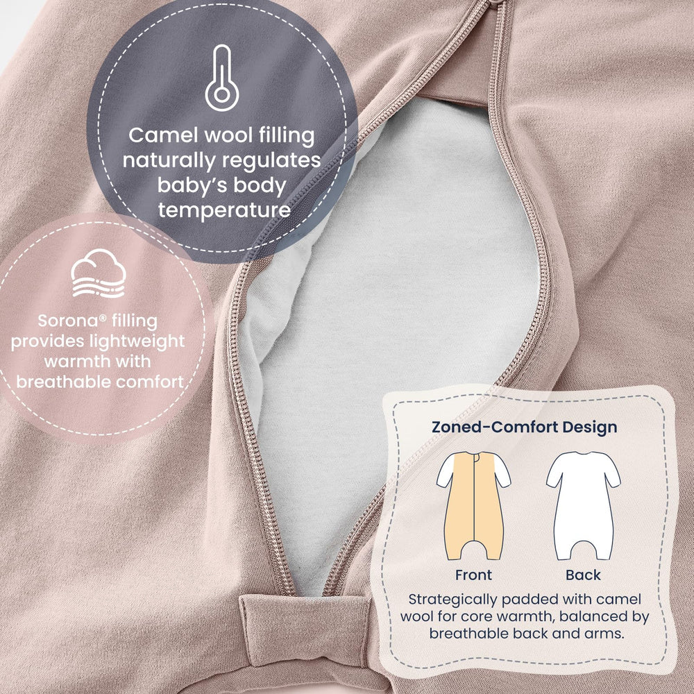 Kaiya Baby dusty pink sleep sack split legs for flexible movement