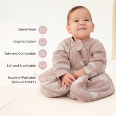 Kaiya Baby long sleeve sleeping sack emphasizing cozy protection for baby sleep.