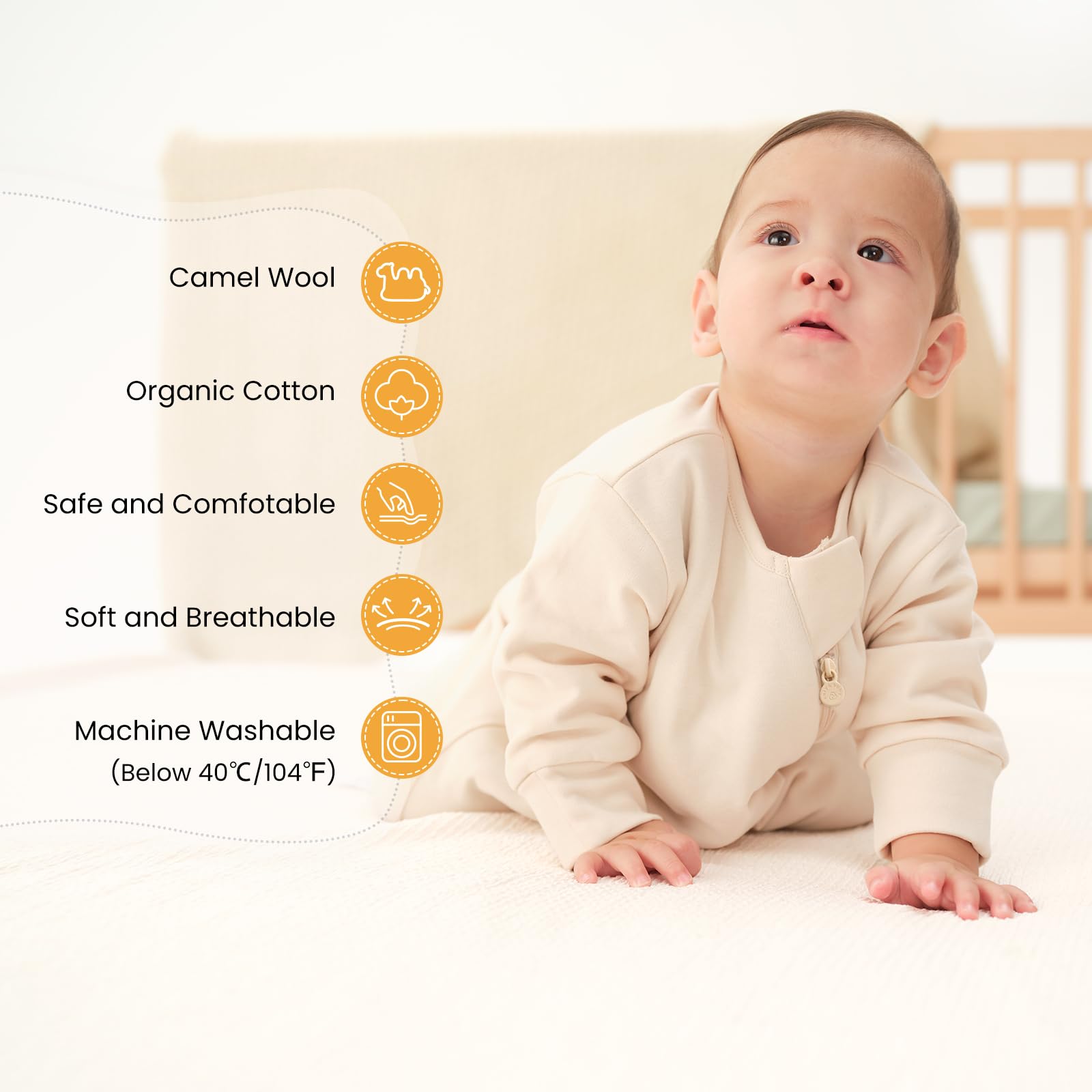 Kaiya Baby organic cotton blend supports skin comfort and durability.