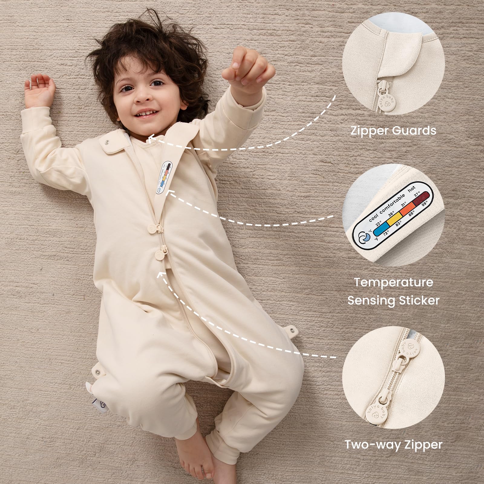 Kaiya Baby fabric blend of organic cotton, wool, and polyester is soft yet durable.
