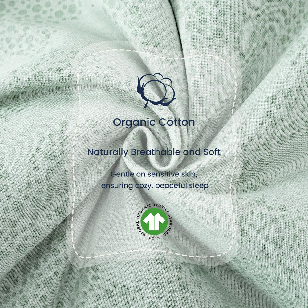 Organic materials close-up from Kaiya Baby sleeping bag for breathability.