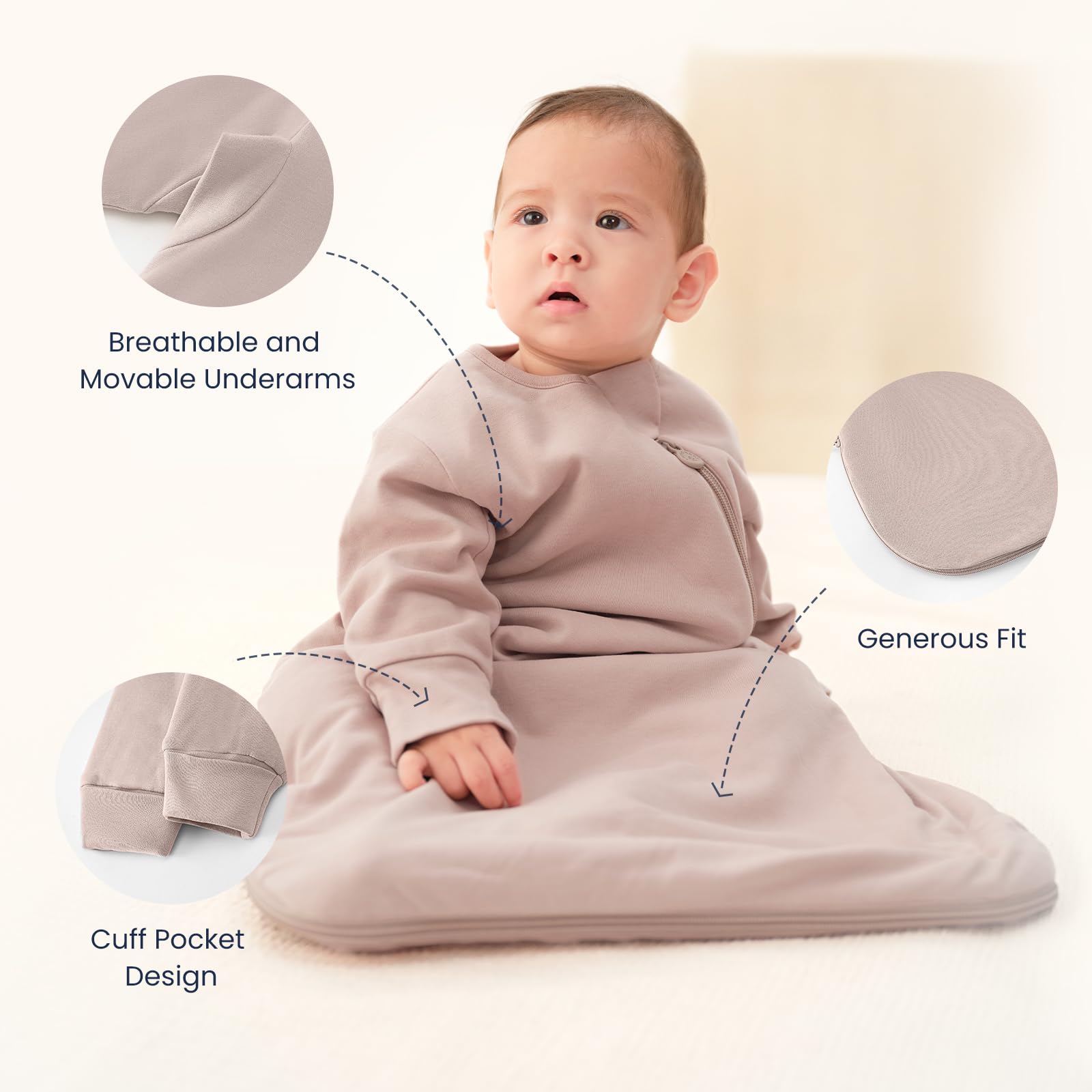 Kaiya Baby rayon sleeping bag 2.5 TOG warmth option for seasons.