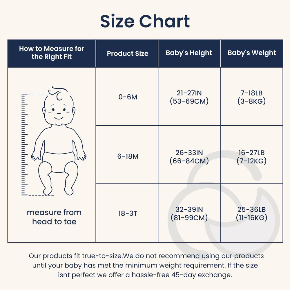 Kaiya Baby sizes S, M, L fit growing babies for comfort.