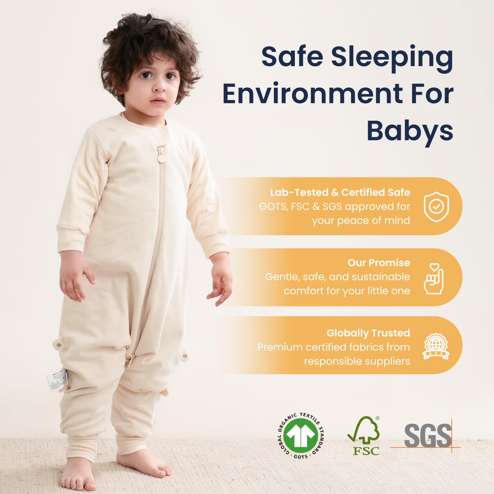 Care instructions for Kaiya Baby sleep sack illustrated.
