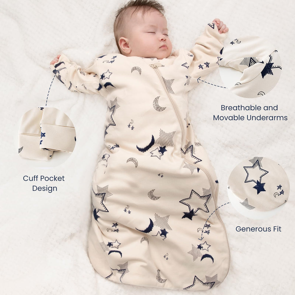 Kaiya Baby Sleep Sack double-zipper close-up emphasizes easy night changes.