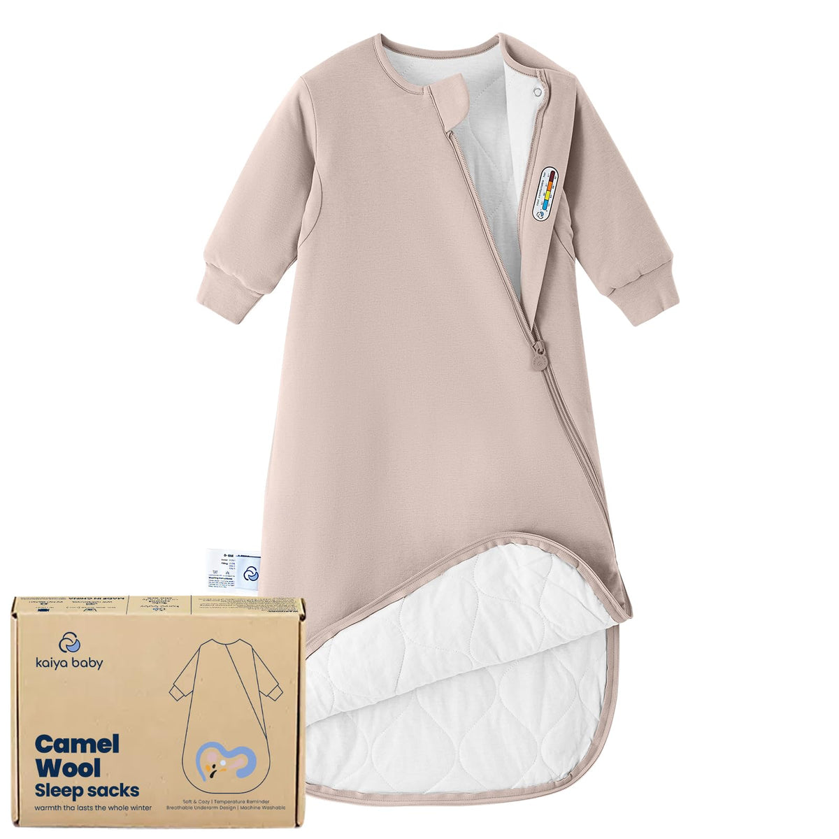 Kaiya Baby sleep sack with front long-sleeve zip for quick, secure nighttime warmth