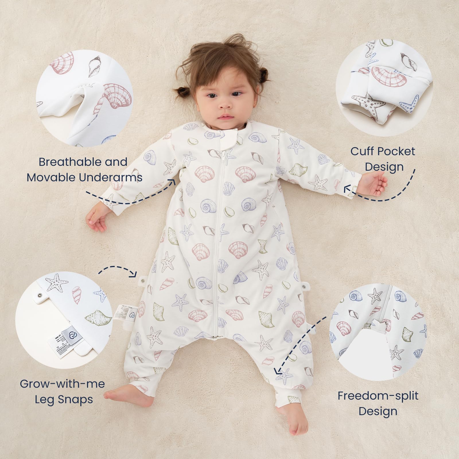Kaiya Baby sleep sack organic cotton material offers breathable softness.