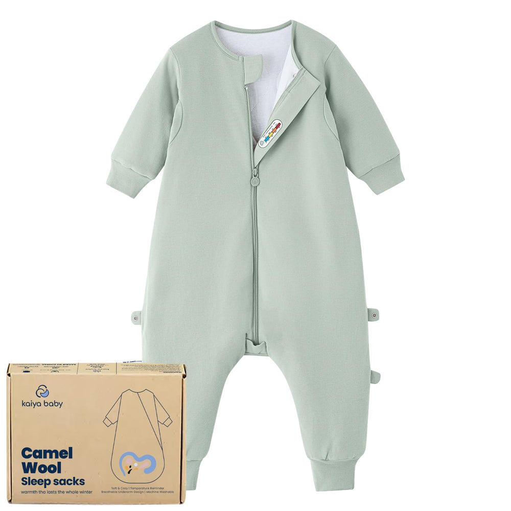 Kaiya Baby sleep sack pea green front view shows soft, cozy wearable blanket.