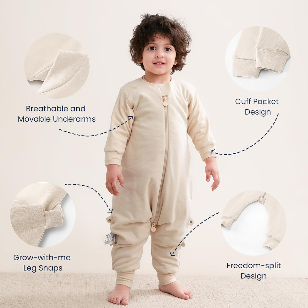 Size chart and tog options shown for Kaiya Baby sleep sack.