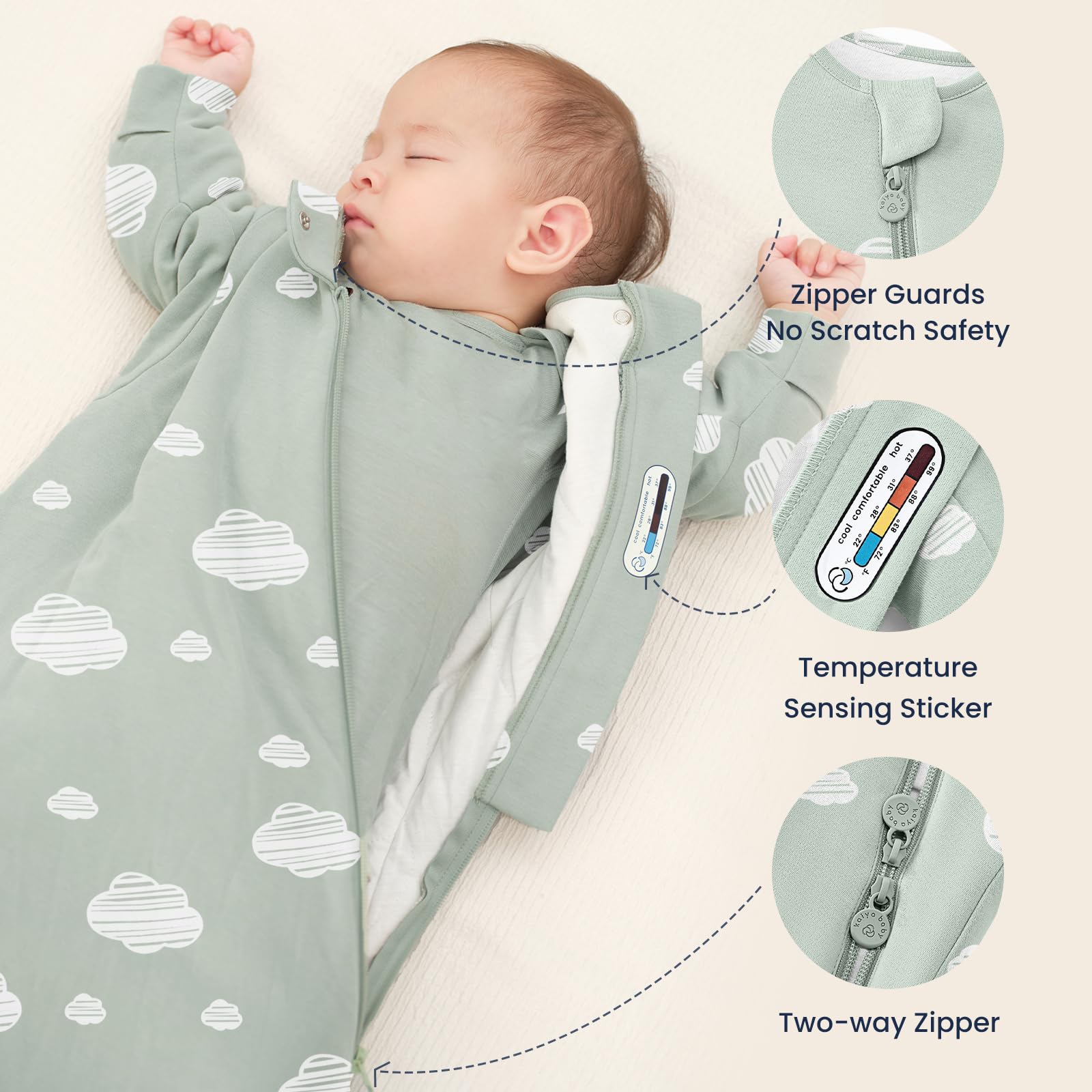 Kaiya Baby sleep sack two-way zipper open for easy diaper changes