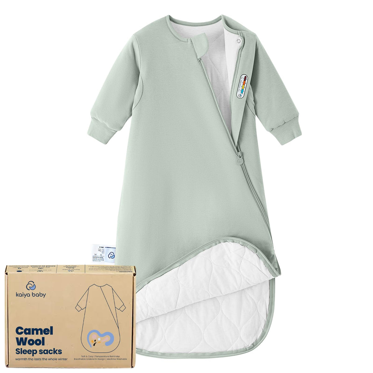 Kaiya Baby sleeping bag 0-6m shows a cozy wearable blanket for safe sleep