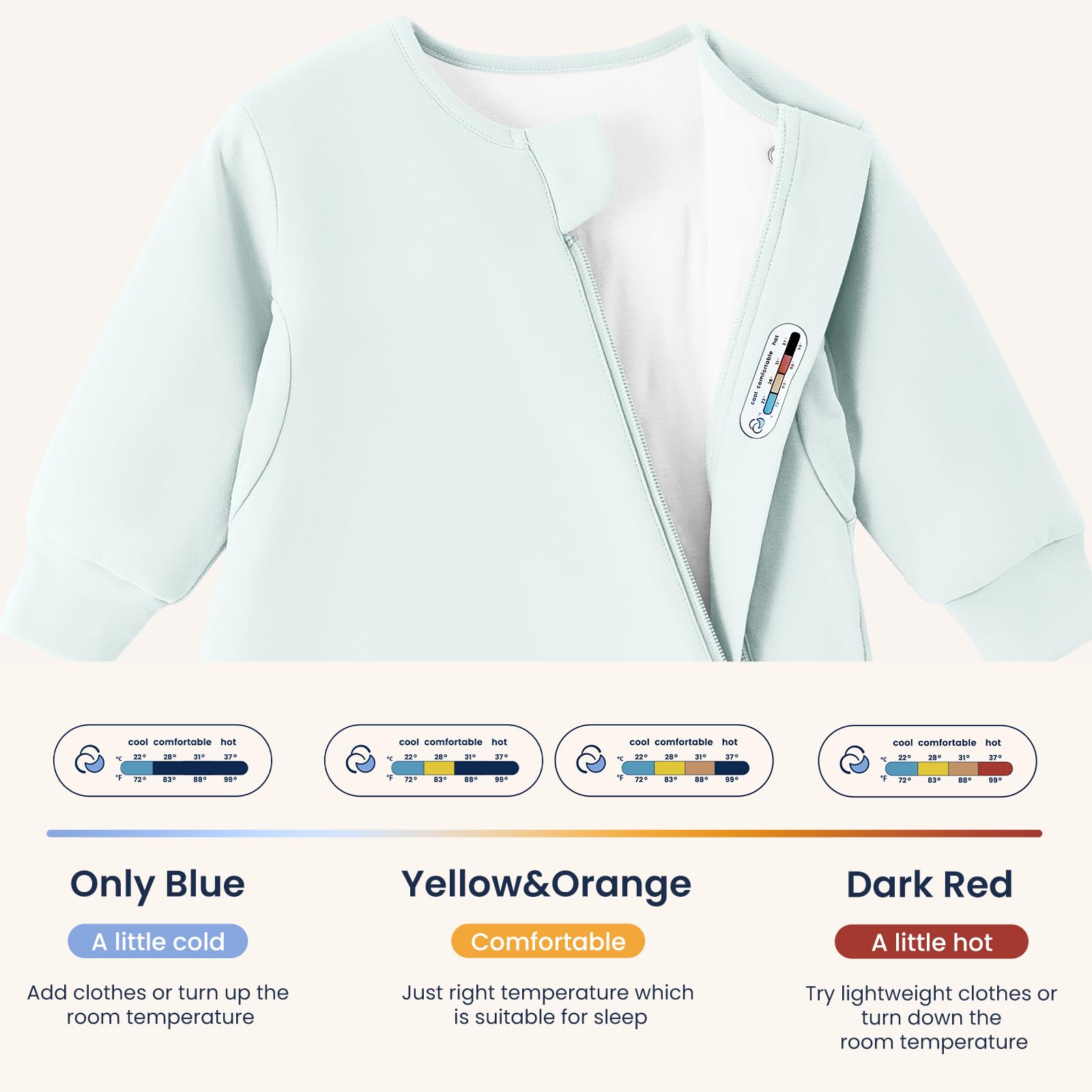 Kaiya Baby sleep sack offers 3 tog warmth options for room temperatures.