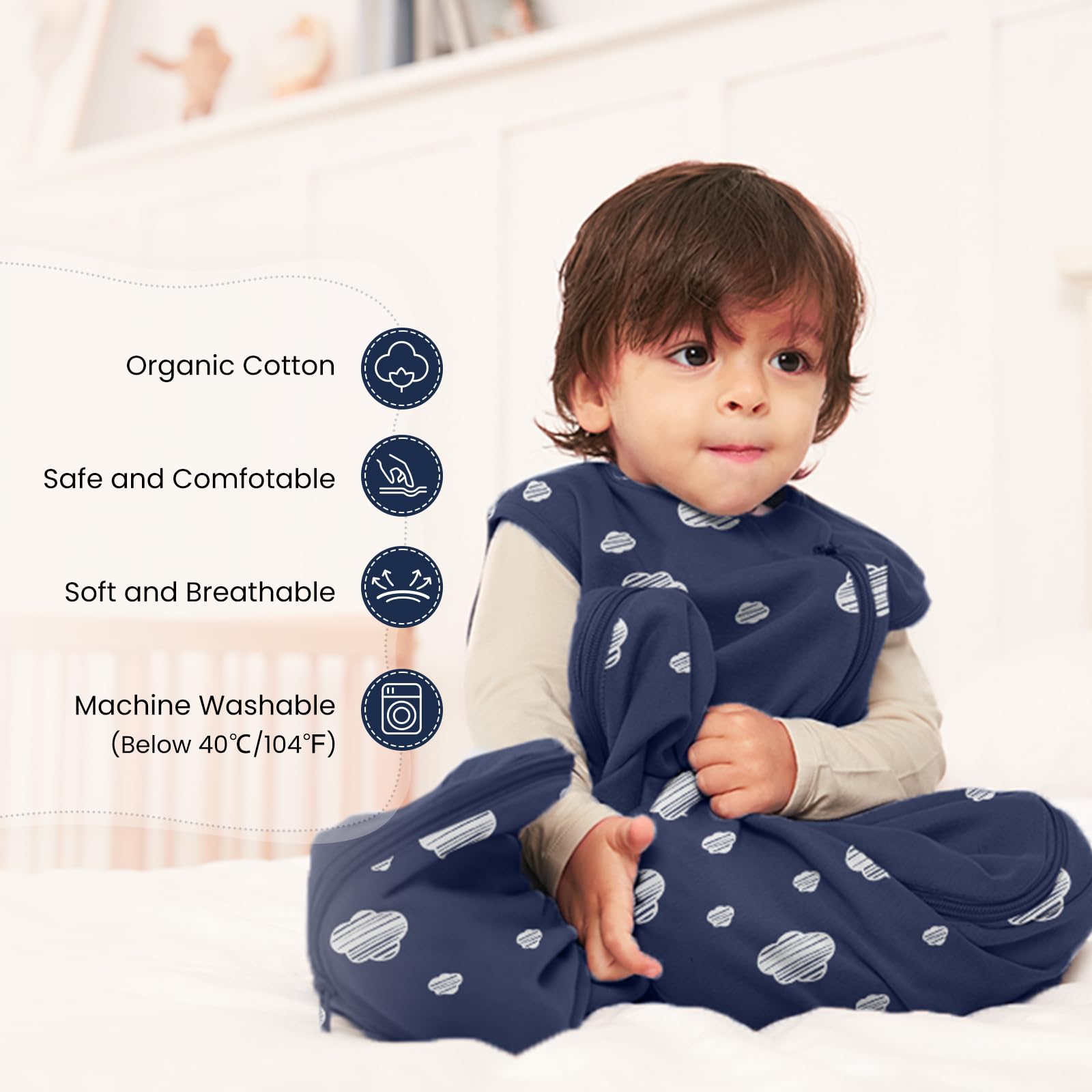 Kaiya Baby sleeping bag chest temperature sticker helps monitor comfort without waking.