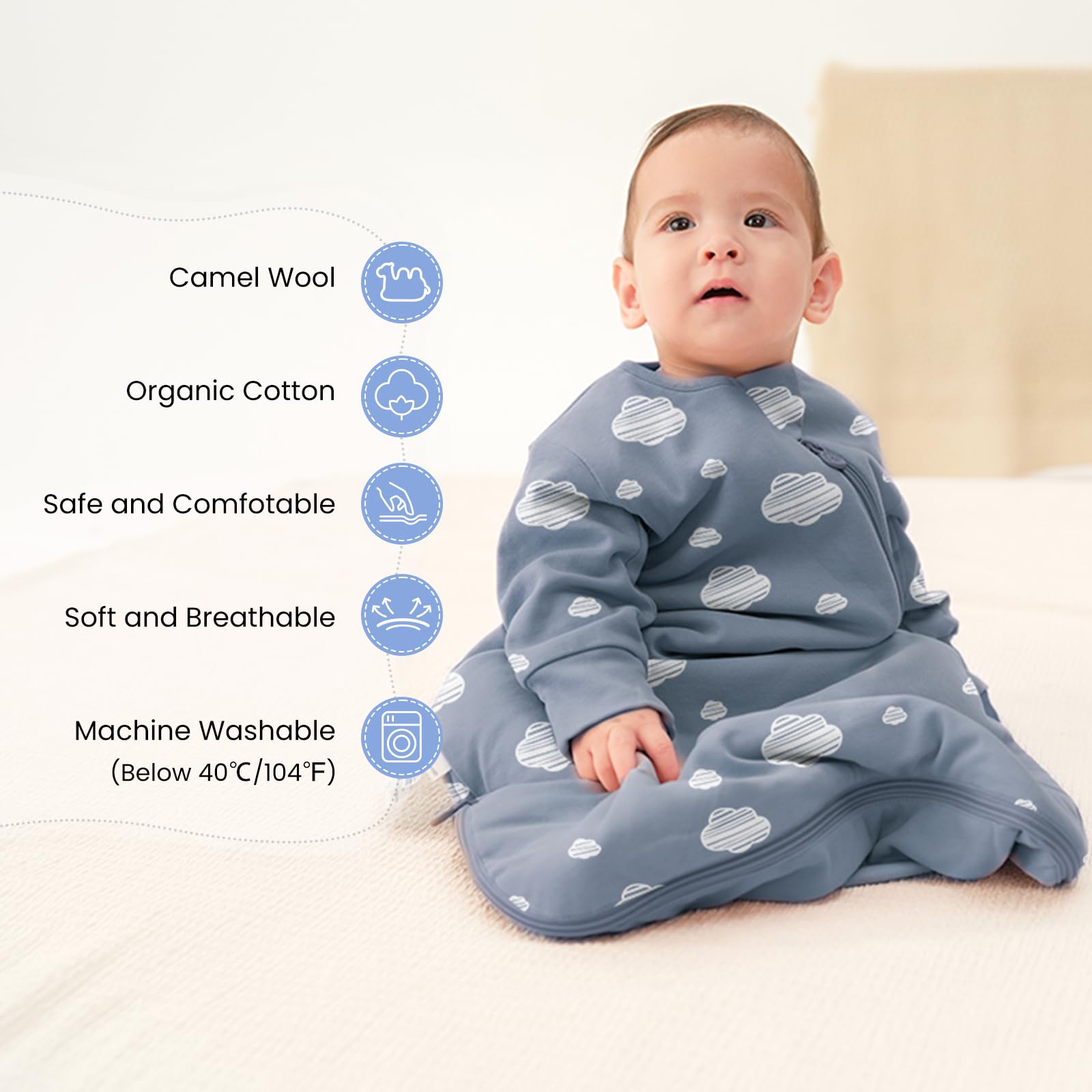 Kaiya Baby sleeping bag chest temperature sticker helps monitor warmth.