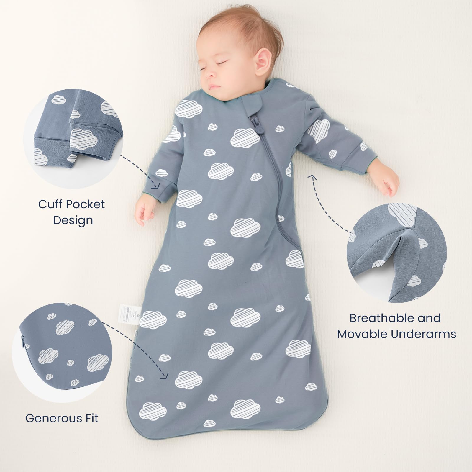 Kaiya Baby sleep sack in assorted colors and stripes for style.