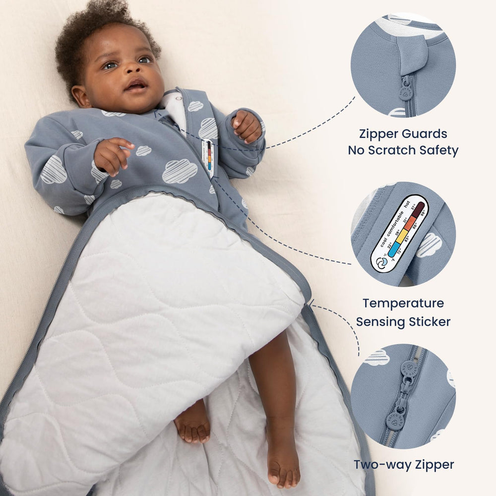 Kaiya Baby sleeping bag double zipper supports quick diaper changes.