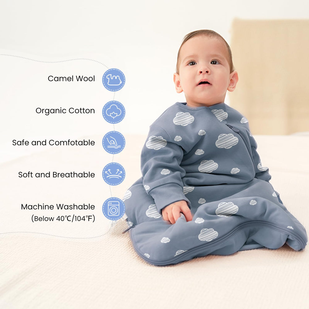 Kaiya Baby sleeping bag with dual zippers enables quick night diaper changes.