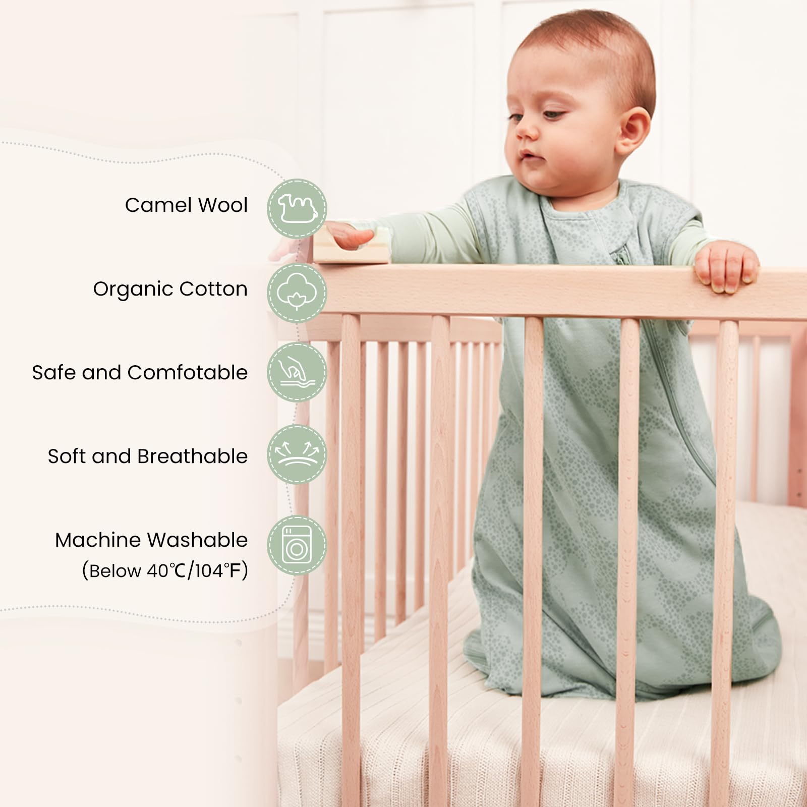 Kaiya Baby sleeping bag with dual zippers enables easy overnight diaper changes.