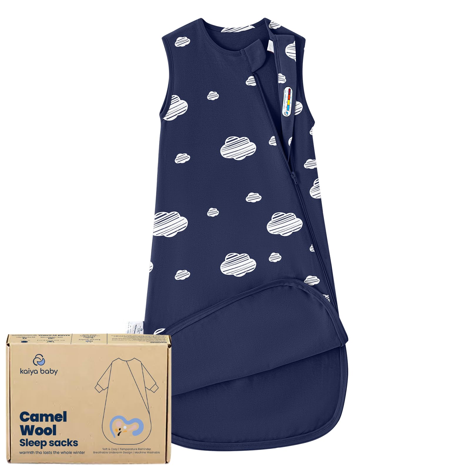 Kaiya Baby sleeping bag front view in organic cotton for cozy, breathable sleep.