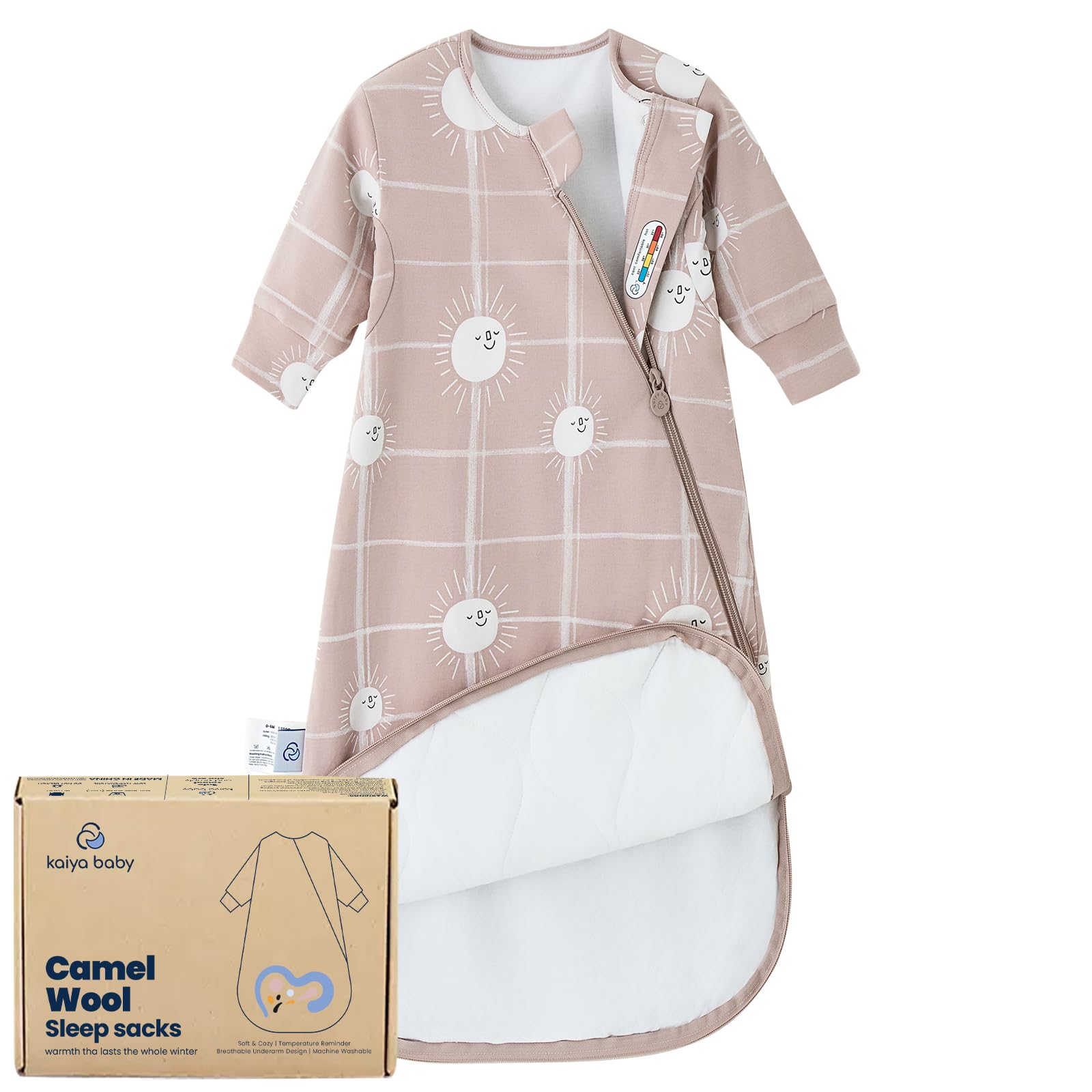 Kaiya Baby sleeping bag front view with soft, breathable fabric for cozy sleep.