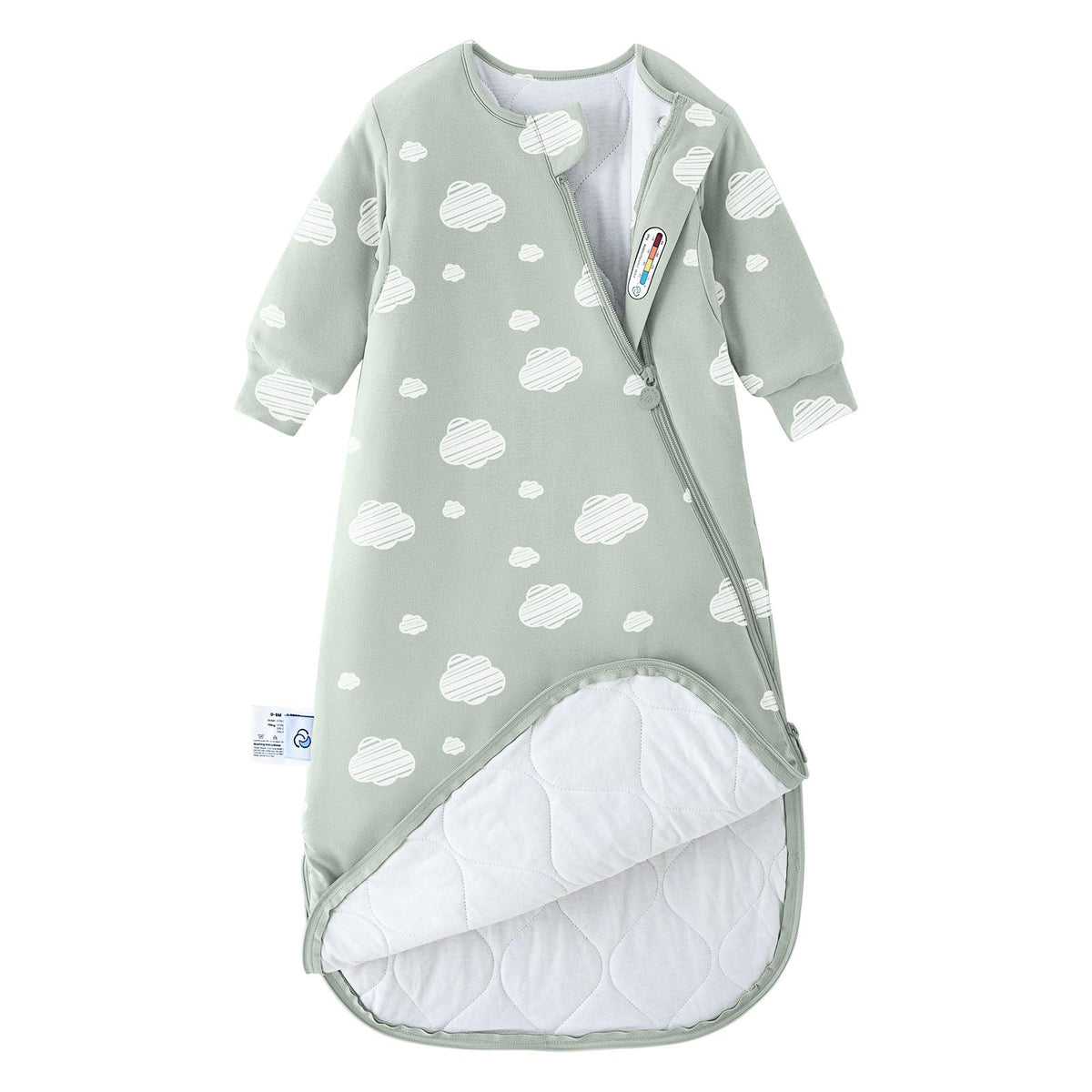 Kaiya Baby long sleeve sleeping bag for 0-6 months promotes safe, breathable sleep.
