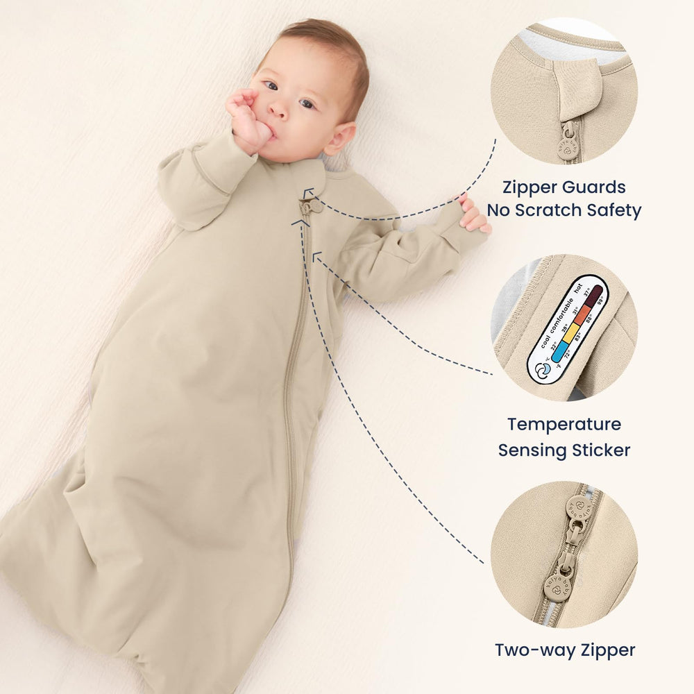 Kaiya Baby sleeping bag loose leg room supports natural hip development.