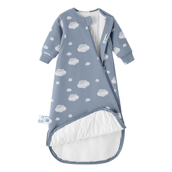 Kaiya Baby sleeping bag on infant, front view, breathable fabric for cozy naps.