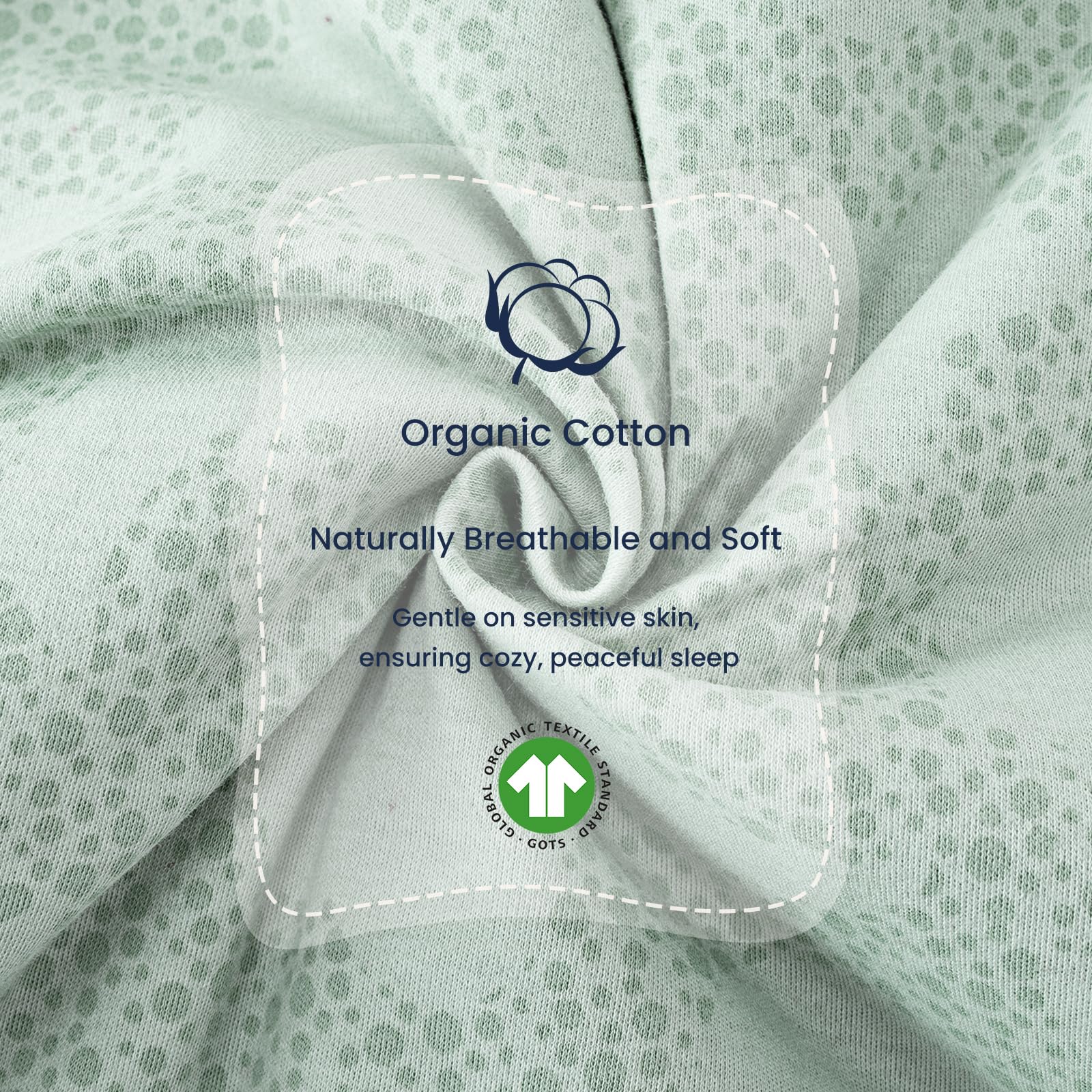 Kaiya Baby sleeping bag crafted from organic cotton, wool, and polyester for softness and durability.