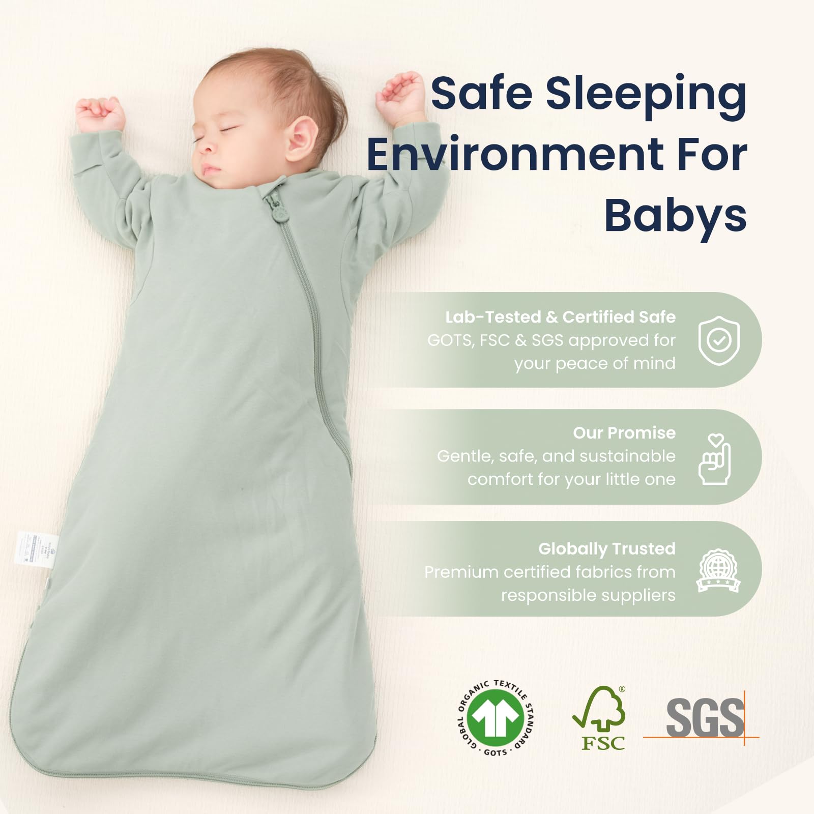 Kaiya Baby safe sleep certified sleep sack for peace of mind