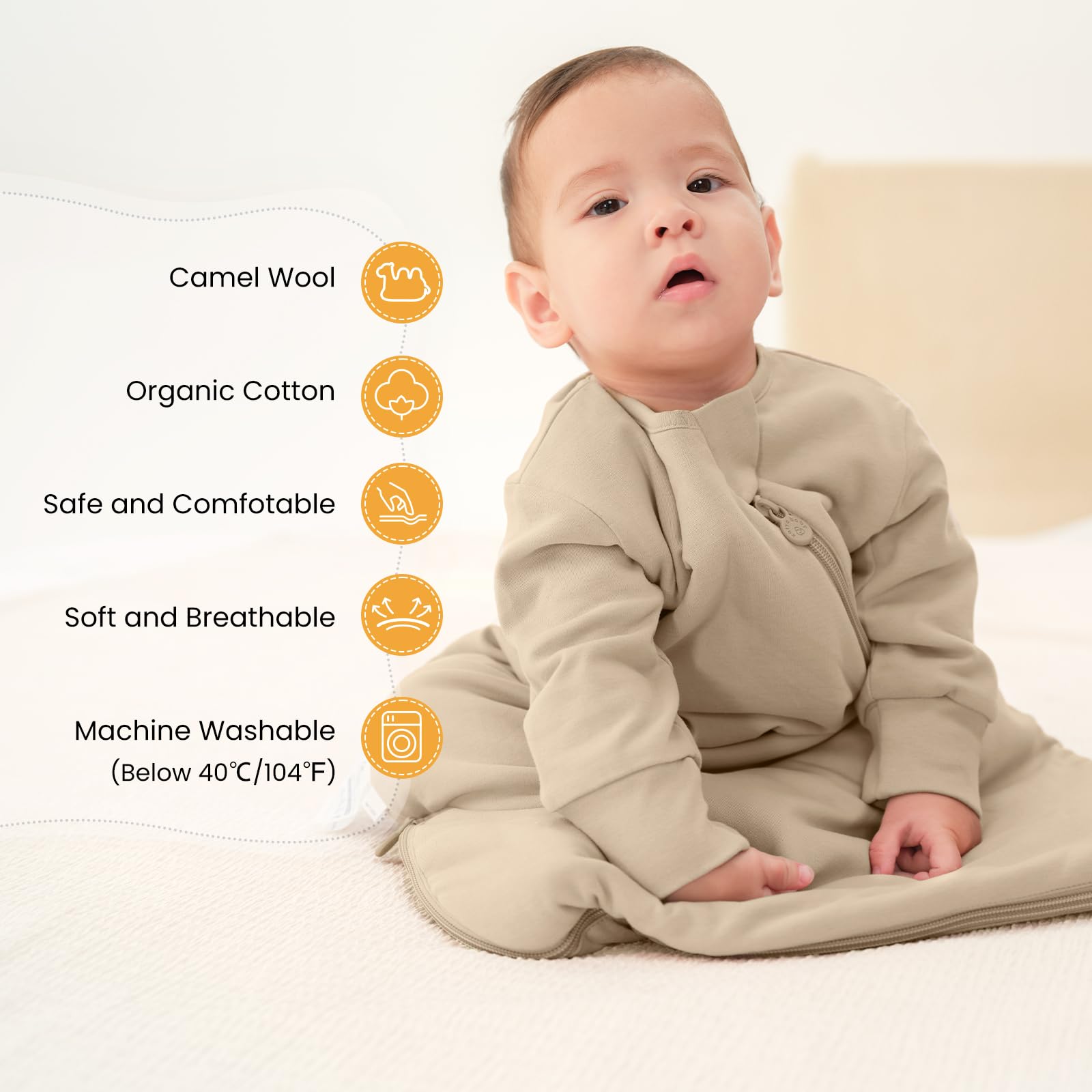 Kaiya Baby sleeping bag safety certification label ensures trusted, sleep-friendly design for peace of mind.
