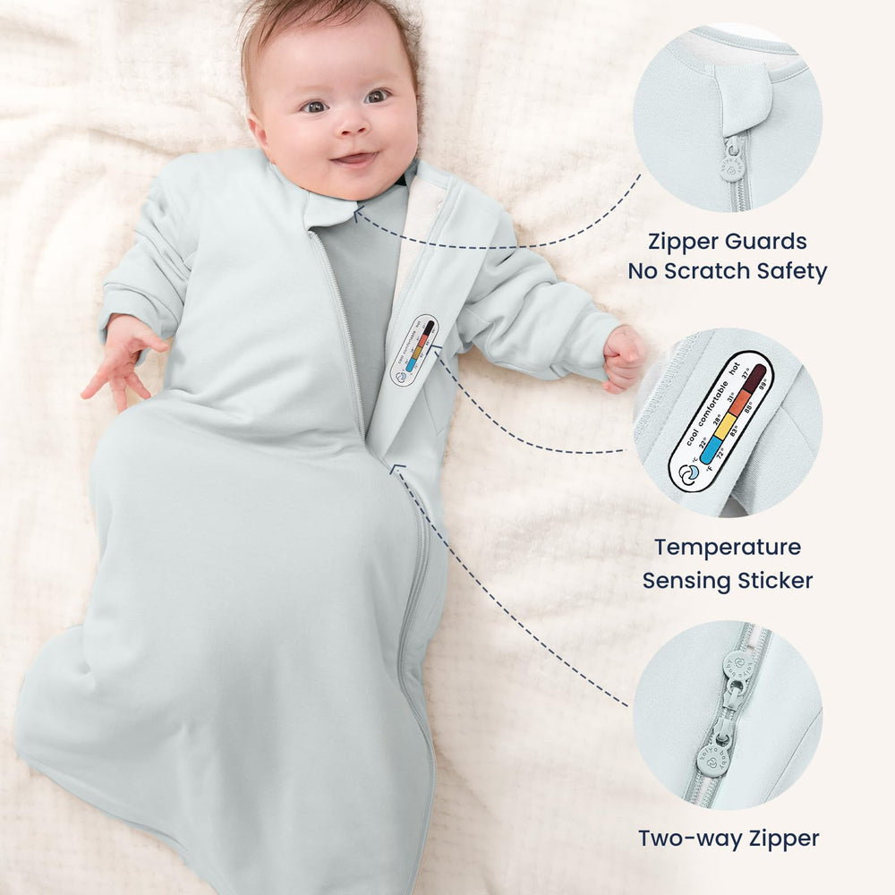 Kaiya Baby sleep sack in soft organic cotton texture for sensitive skin.