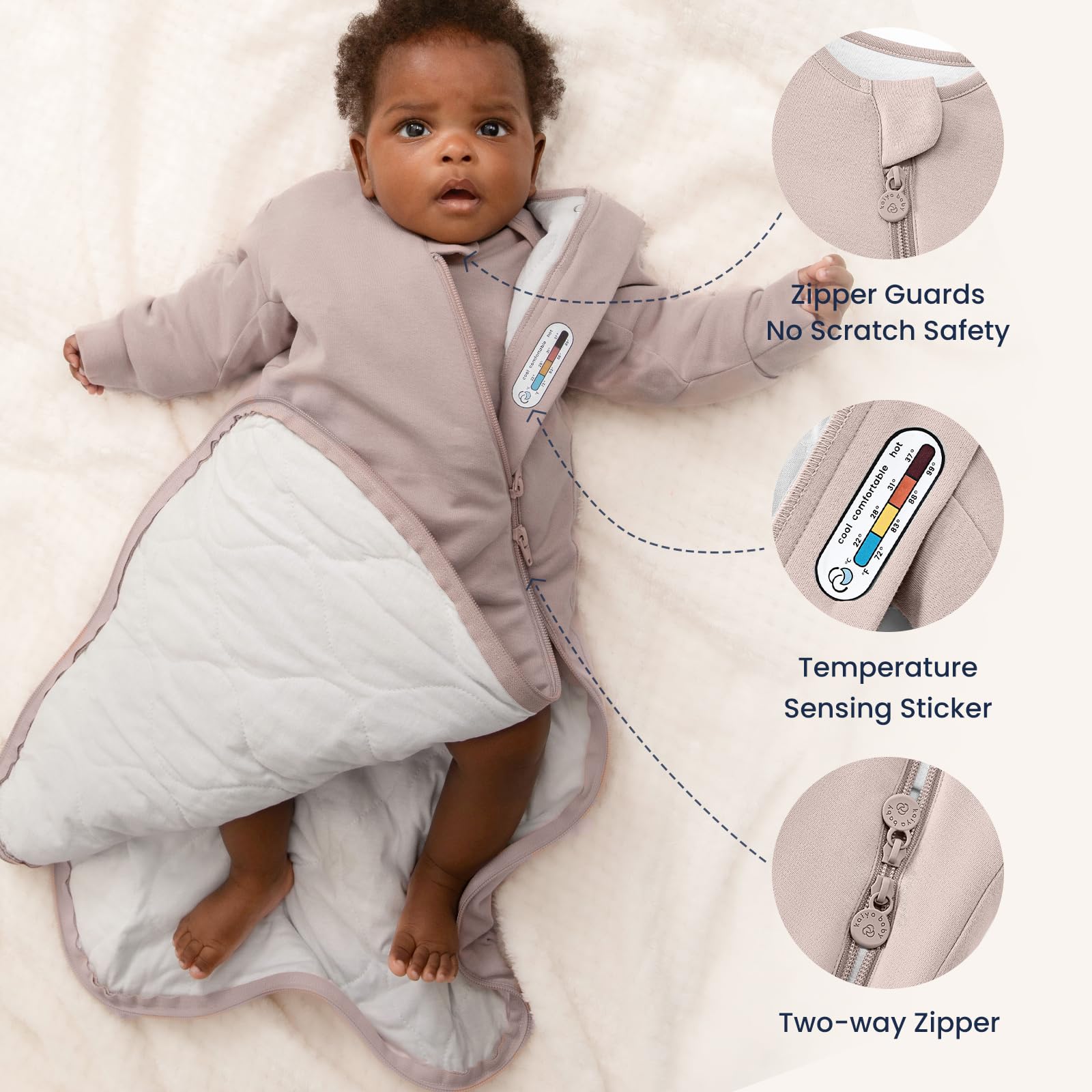 Kaiya Baby sleeping bag offers hip-friendly room to support natural movement