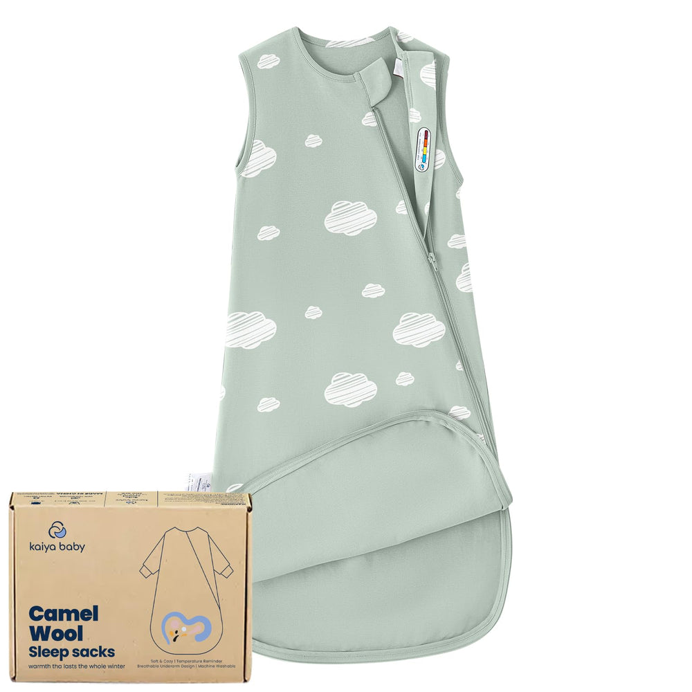 Kaiya Baby sleeping bag top view with soft organic cotton for gentle night comfort.