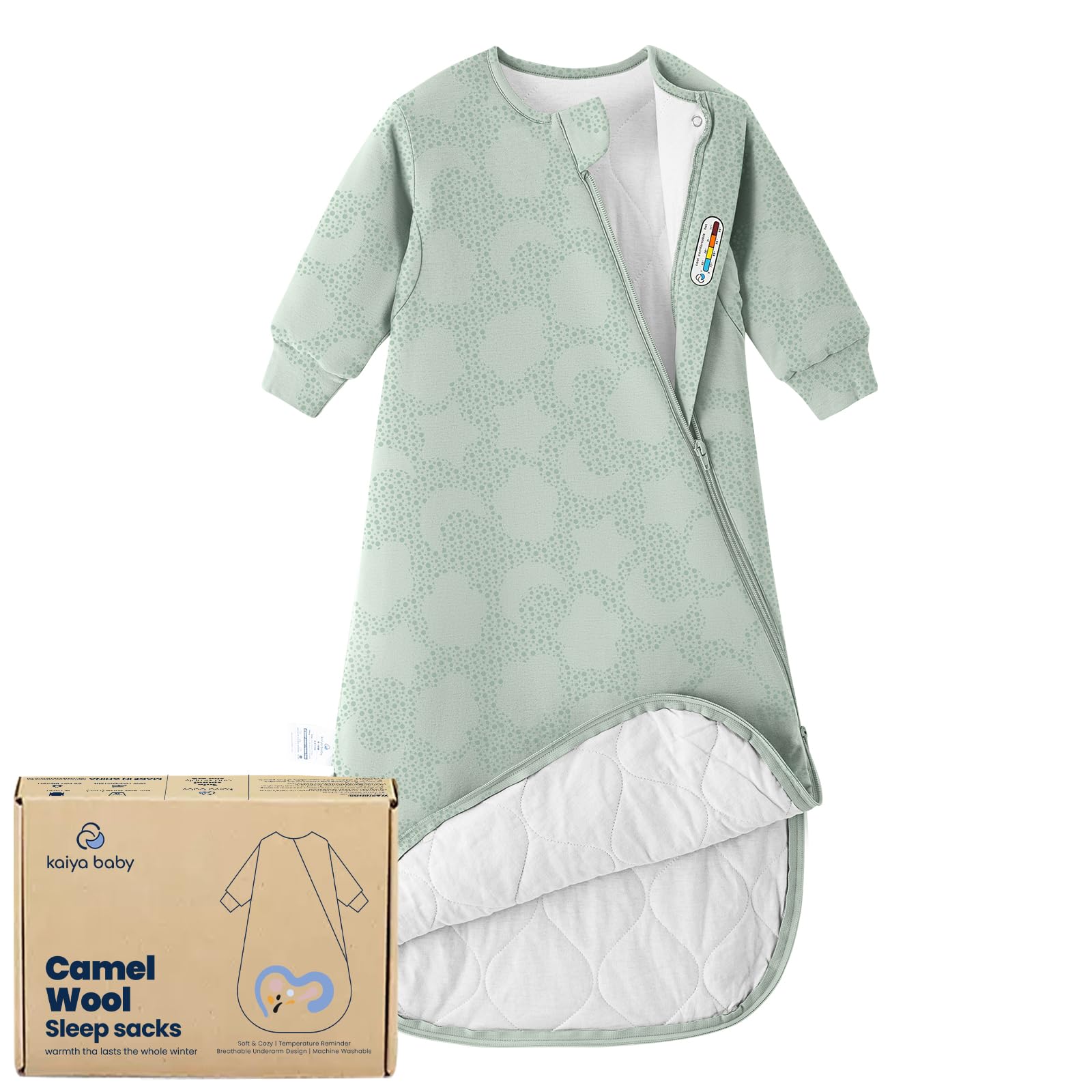 Kaiya Baby sleeping bag with sleeves for secure, cozy sleep.