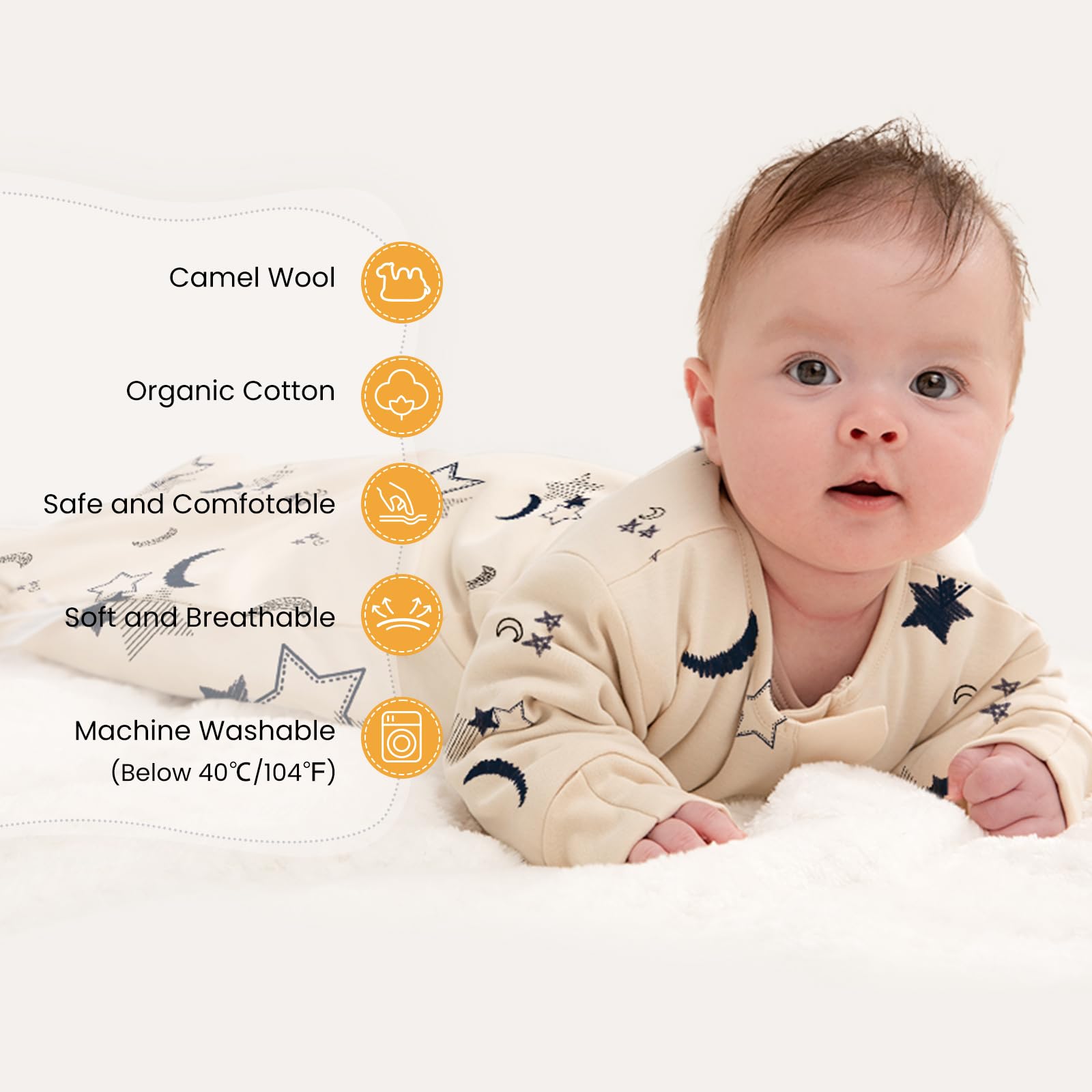 Kaiya Baby temperature sticker close-up shows skin-contact temp for easy adjustments