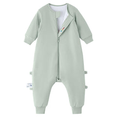 Kaiya Baby toddler sleep sack with feet in pea green offers cozy warmth at night.