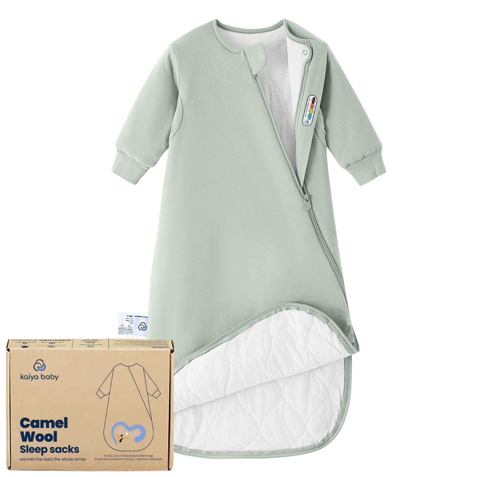 Kaiya Baby toddler sleeping bag front view shows cozy, safe design for bedtime routines.