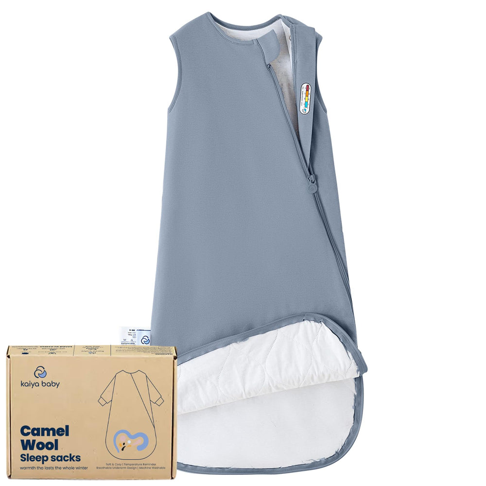 Kaiya Baby unisex sleeping sack front view with dual zippers for easy night diaper changes.