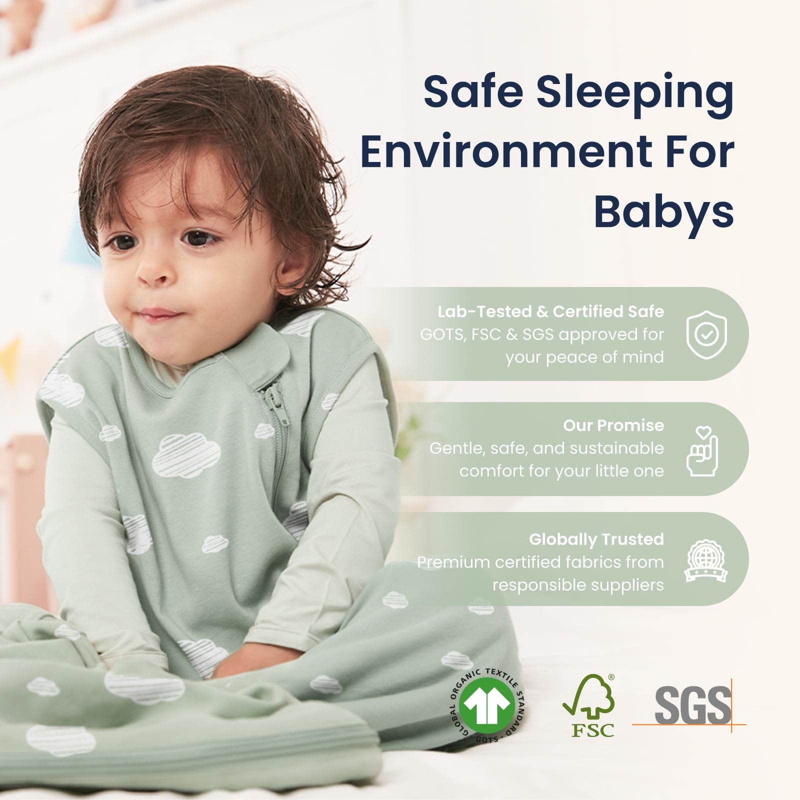 Kaiya Baby care and durability show resistance to washing and minimal shrinkage.