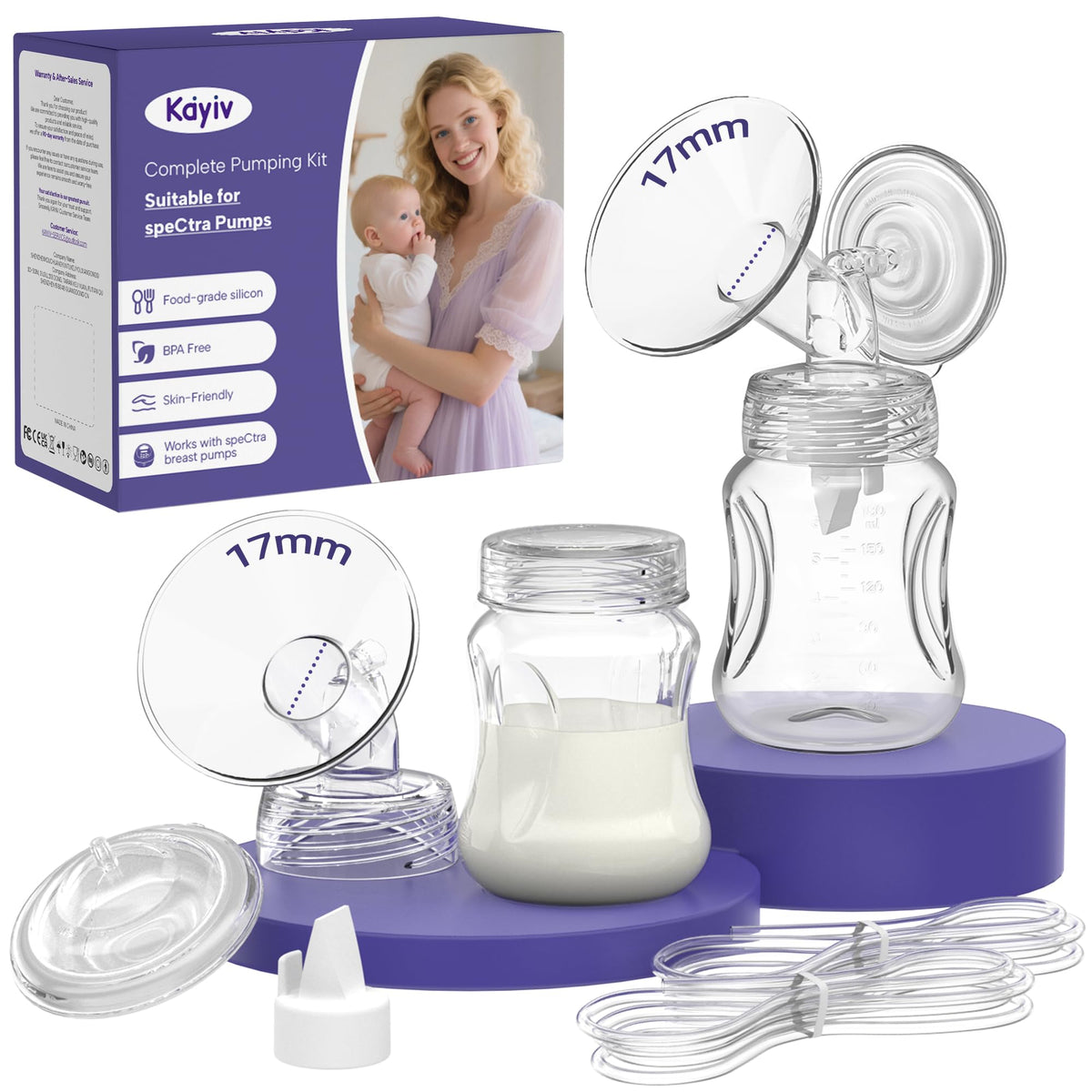 Kaiyiv Spectra replacement kit 17mm flange improves fit and comfort during pumping.