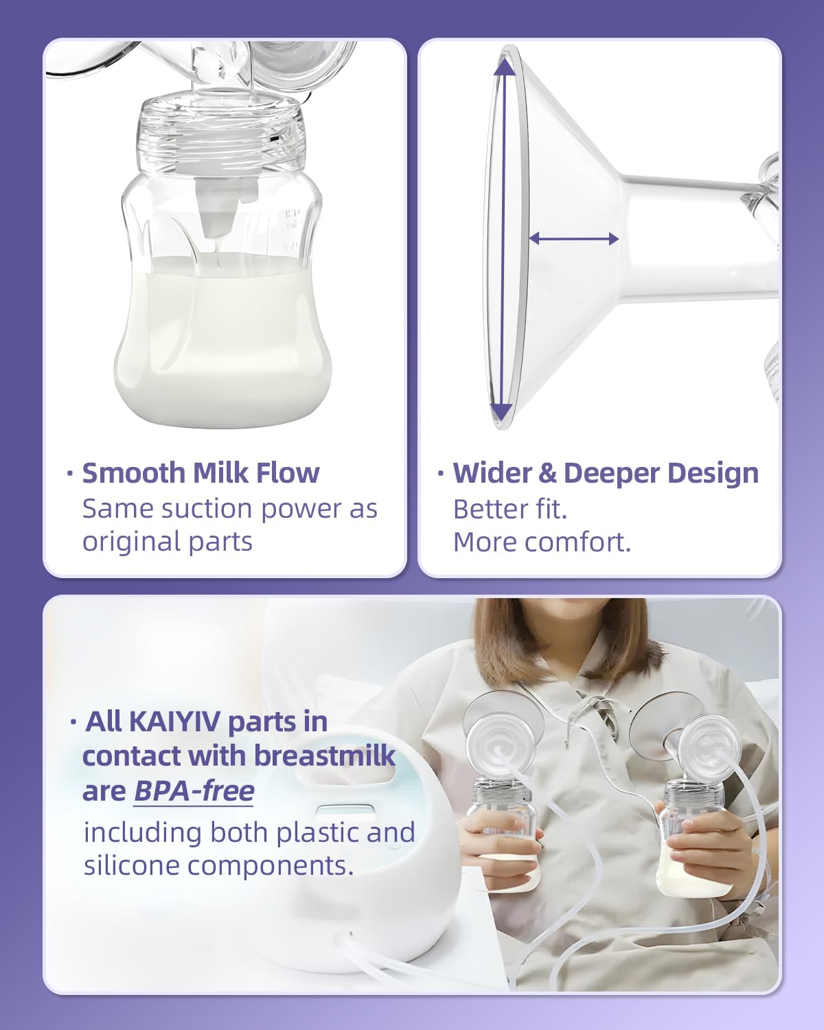 KAIYIV Spectra tubing easy-clean surface resists milk residues.