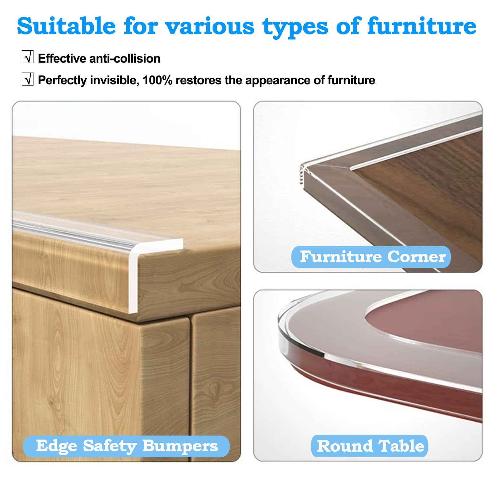 KAIYUER clear bumper on a shelf edge for decor-friendly safety.