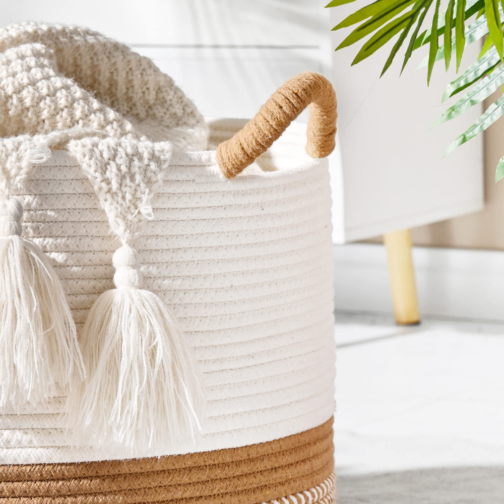 KAKAMAY basket supports blankets, pillows, and cushions with durable construction