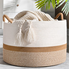KAKAMAY blanket basket with soft cotton rope for organized living spaces